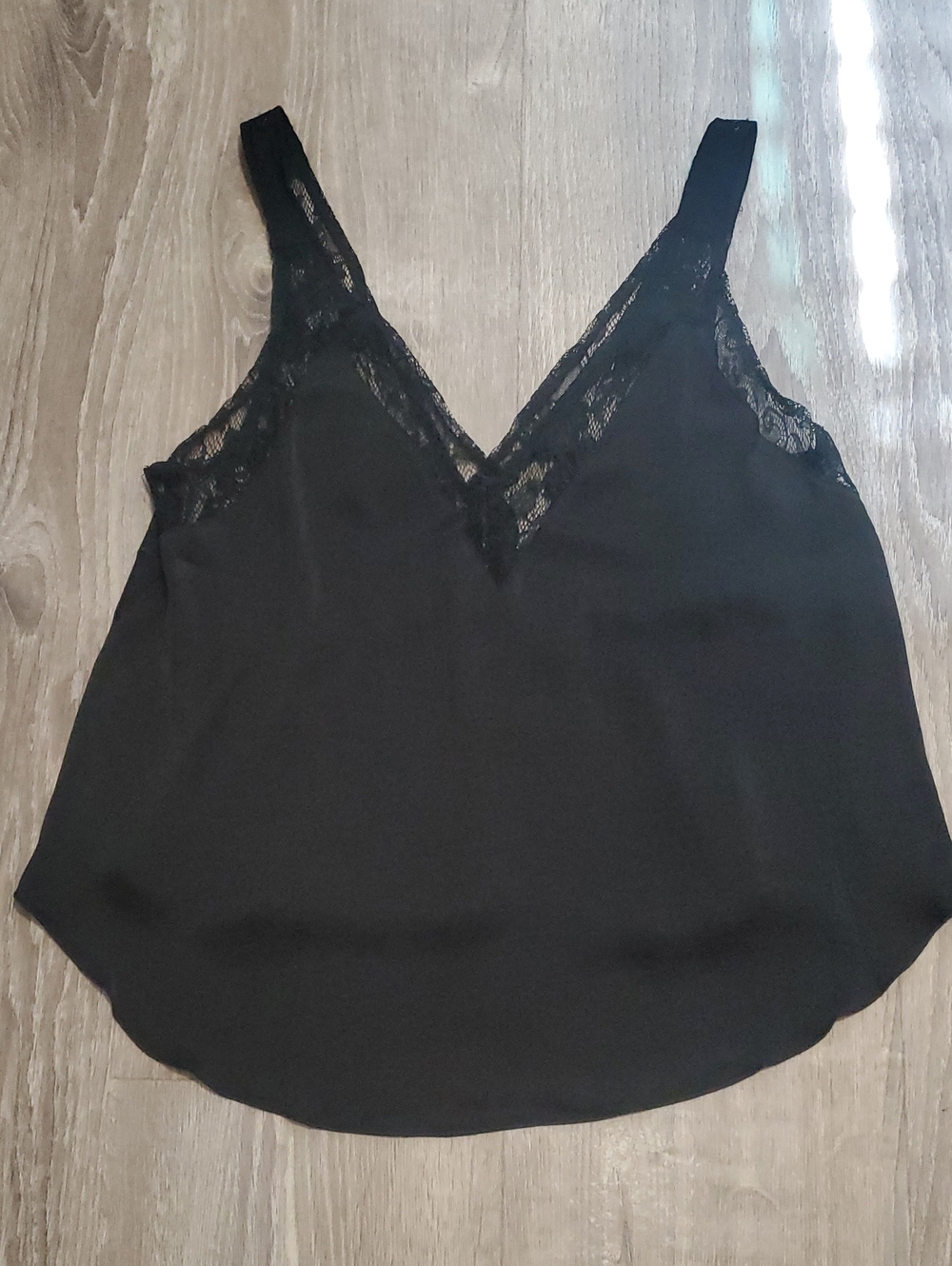 NWT Reset By Jane Black Lace Trim V-Neck Cami L